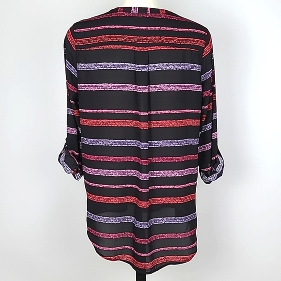 ⭐️3/ $3⭐️ APT. 9 Black Pink Purple Stripes Roll-Up Sleeves Zip Crew Collar Sz M - Picture 3 of 15